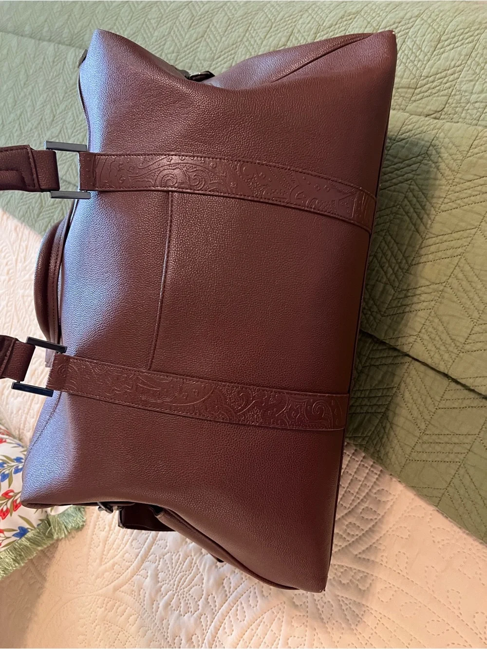 Robert Graham Brown Leather Duffel with Front Zip Pocket